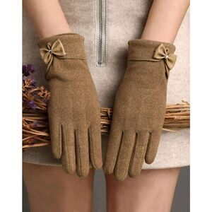 2/$21 Ladies Khaki Bow Design Elegant Winter Gloves